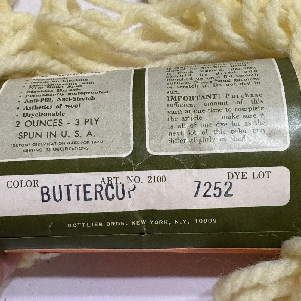 Lot 2 Vtg Jack Frost Bulky Wintuk Yarn Skeins Buttercup Yellow DuPont Orlon 2 Oz